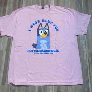 Bluey 'I Wear Blue For Autism Awareness' Pink Graphic Tee Size 2XL